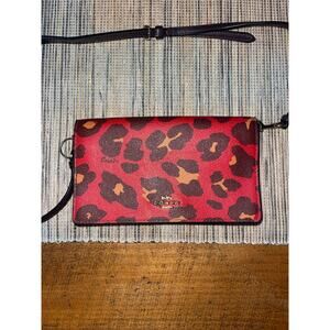 Coach Anna Foldover Crossbody Clutch‎ w/Leopard Print Gold Bright Poppy